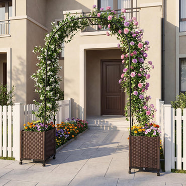Garden Arch with Planter Box, 2M Metal Pergola Arbor Trellis with Self-Watering System