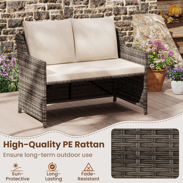 Outdoor PE Rattan Conversation Set with Built-in Storage Bin