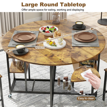 3-Piece Folding Dining Table Set with Large Tabletop and Storage Racks