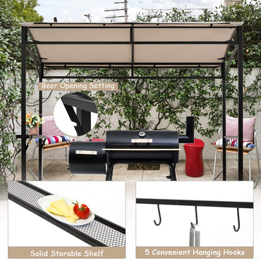 Outdoor Grill Gazebo with Serving Shelf and Storage Hooks