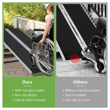5FT Wheelchair Ramp with Transition Plate and Reflective Warning Stickers