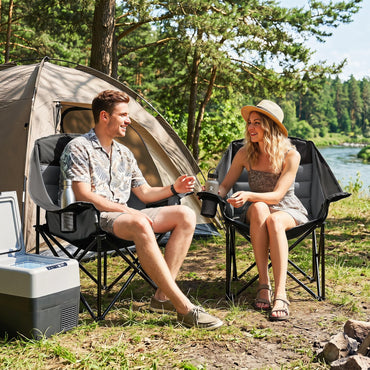 Oversized Folding Camping Chair, Padded Oxford Chair with Cup Holder, Side Pocket & Carry Bag