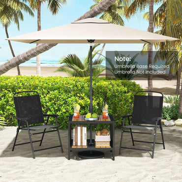 Outdoor Side Table with 4 CM Umbrella Hole and Storage Shelf