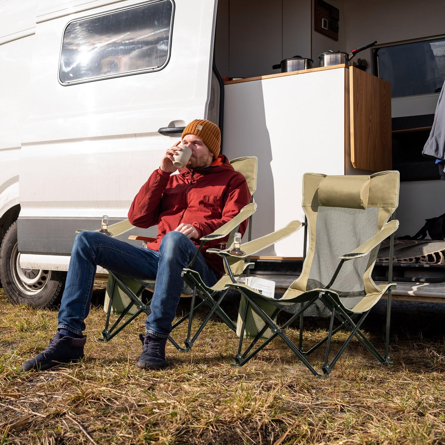 2 in 1 Portable Reclining Camp Chair with Detachable Footrest