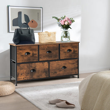 5 Drawer Multifunction Dresser with Foldable Drawers and Wooden Top