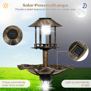 4 in 1 Bird Feeder and Bath with Solar Lights & Flower Planter Base