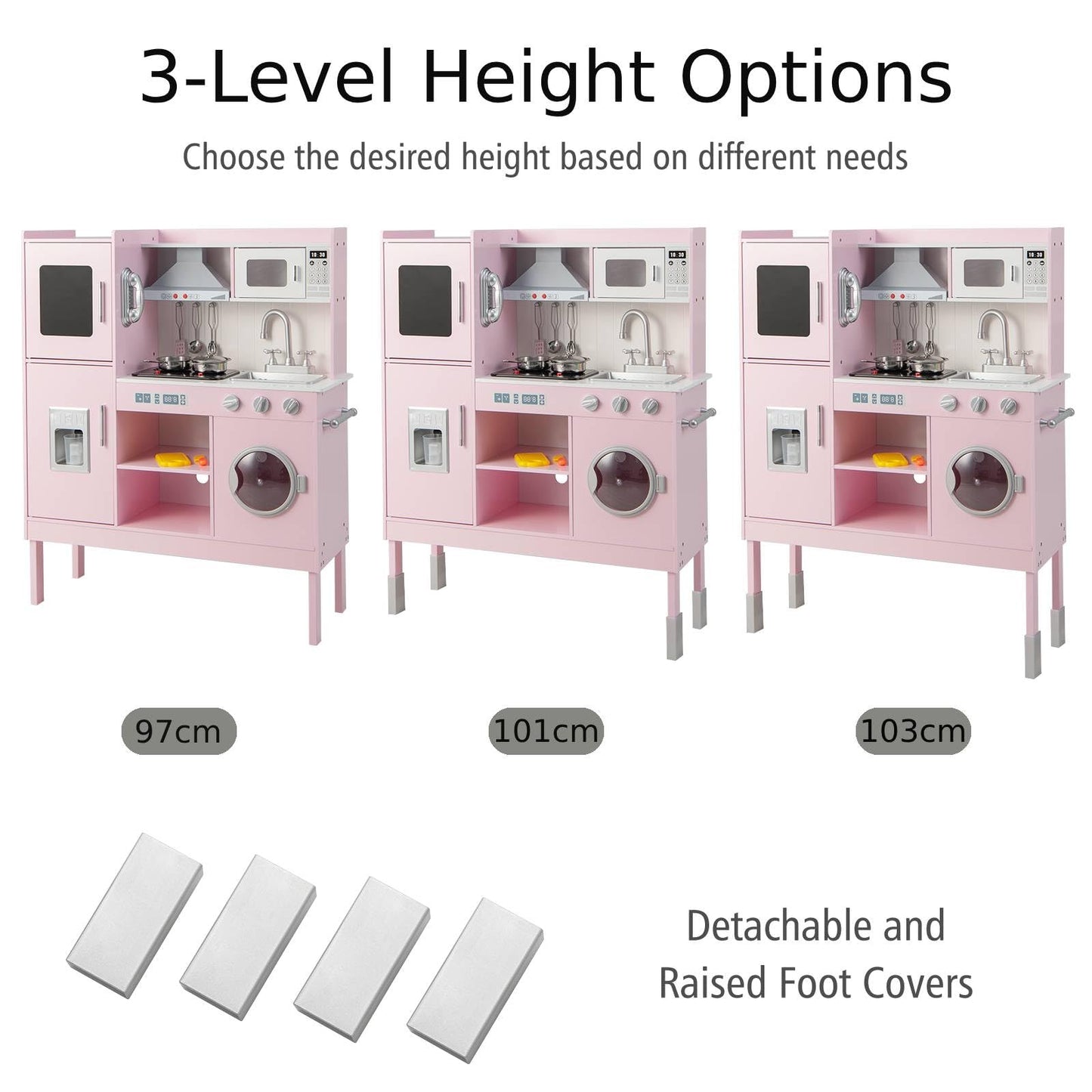 Height Adjustable Wooden Kid Play Kitchen Set with Sounds