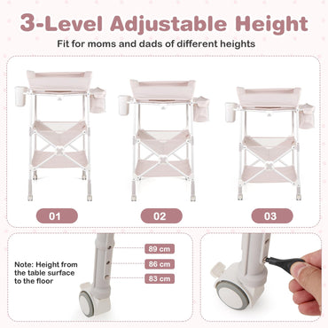 olding Diaper Changing Station with Wheels & Storage Basket