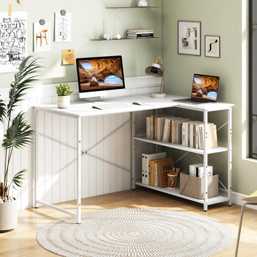 L-shaped Computer Desk Reversible Corner Desk with Adjustable Shelf