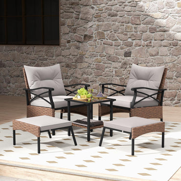 5 Piece Patio Furniture Set with Soft Seat and Back Cushions Included