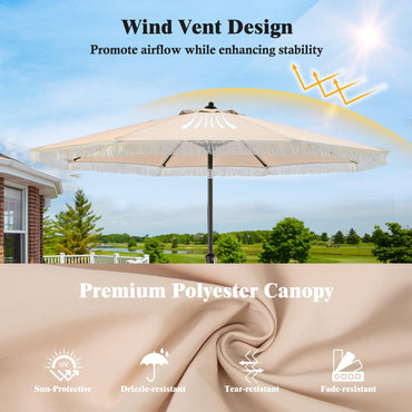 9FT Garden Parasols with Fringe with Push Button Tilt