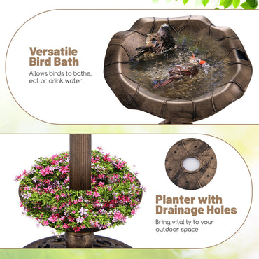 43cm Outdoor Birds Table with Solar Light & Lotus Leaf Bowl