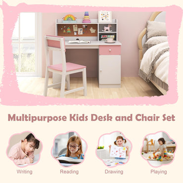 Kids Desk and Chair Set with 3-Tier Shelf and Drawer
