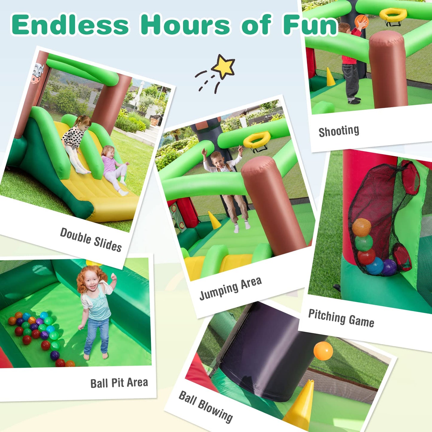 Inflatable Trampoline Bouncy House with Dual Slides without Blower