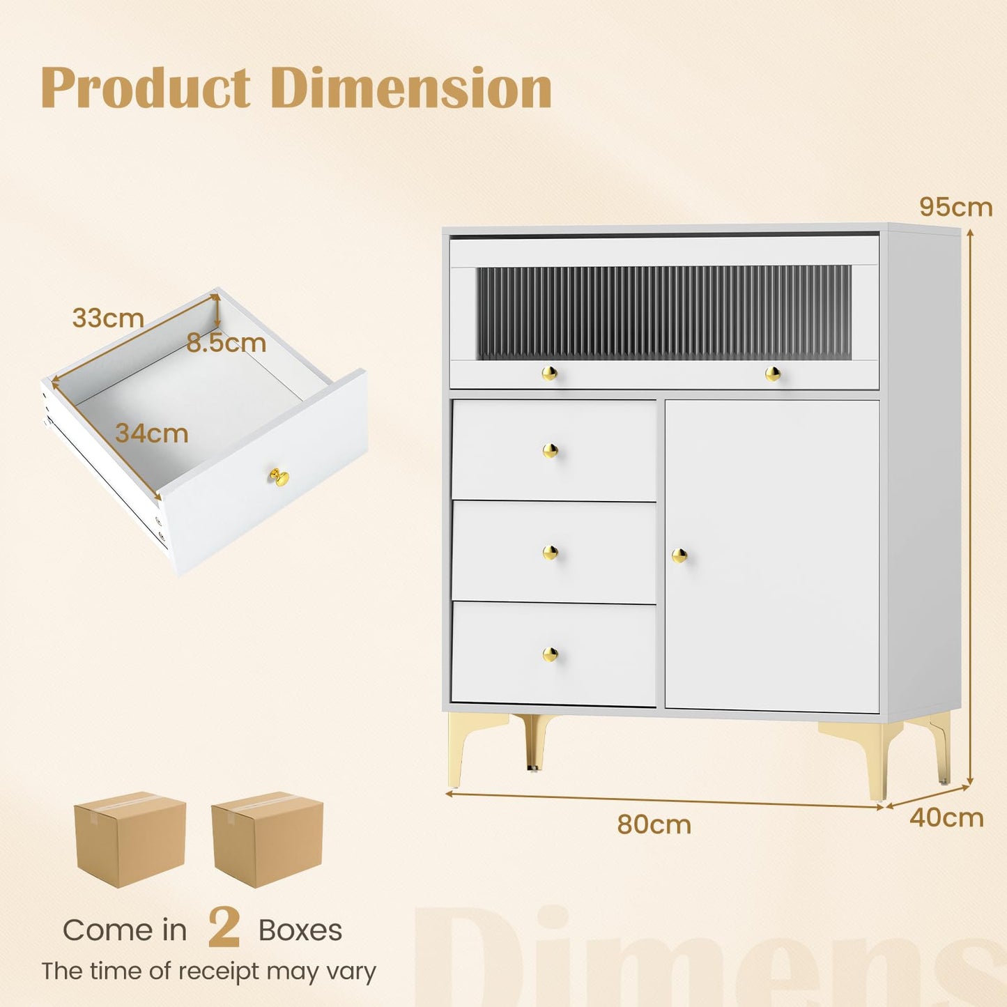 Giantex Wooden Chest of Drawers 3-Drawer Dresser Storage Cabinet with Flip Up Fluted Glass Door & Adjustable Shelf