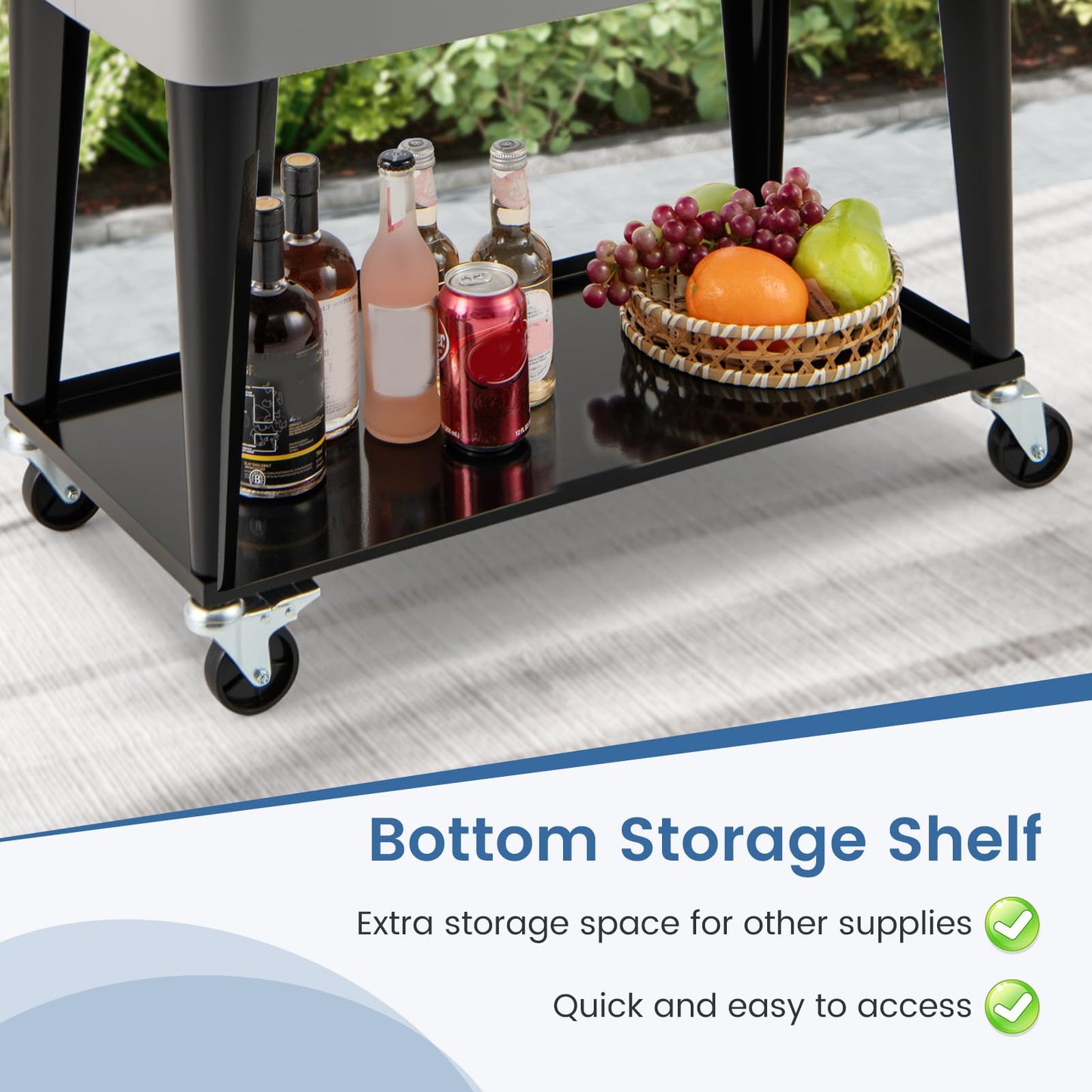 75 L Portable Patio Rolling Ice Chest with Bottom Storage Shelf