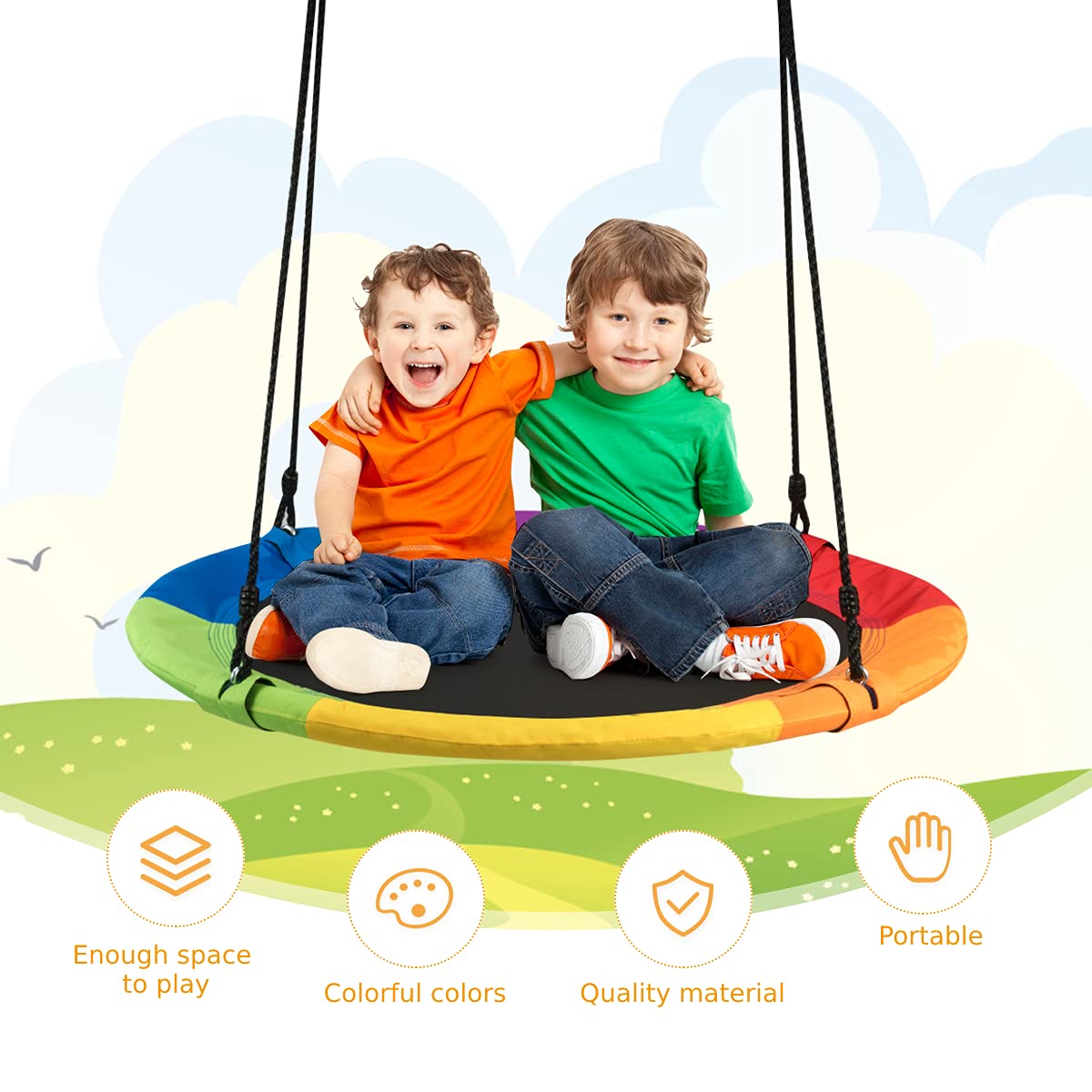 Hanging Tree Swing Seat with Length Adjustable Ropes