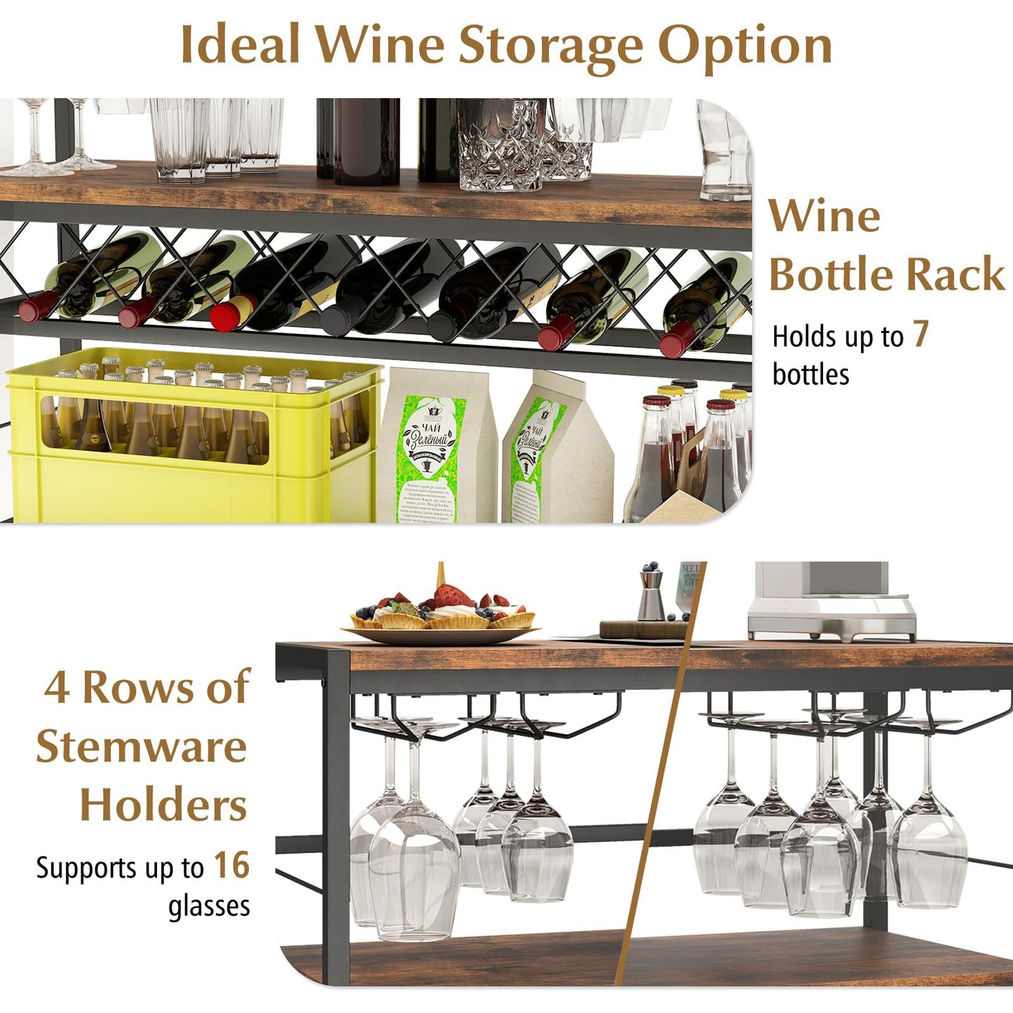 104 CM Wine Rack with 4 Glass Holders