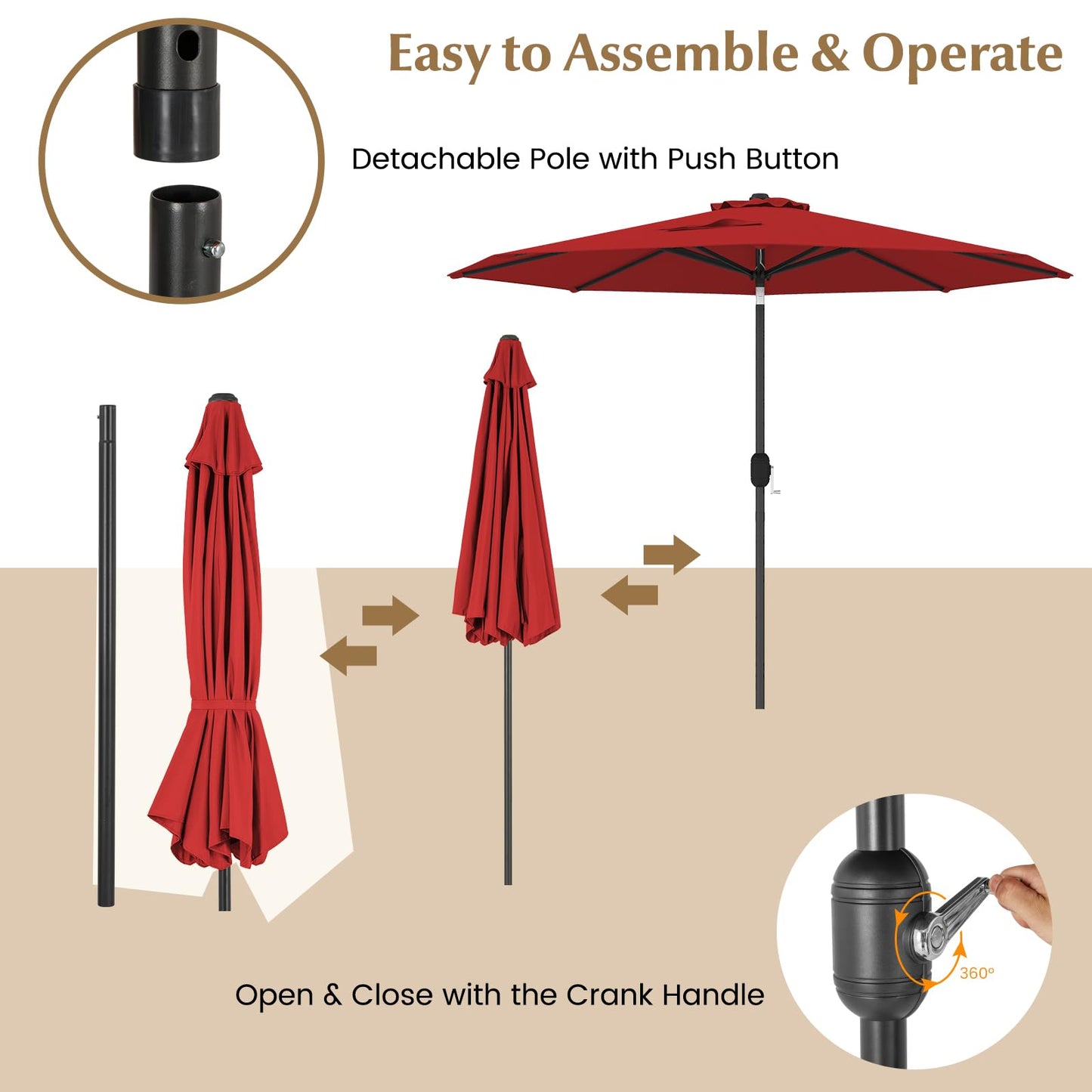 2.7m Waterproof Patio Umbrella with Tilt & Crank Handle