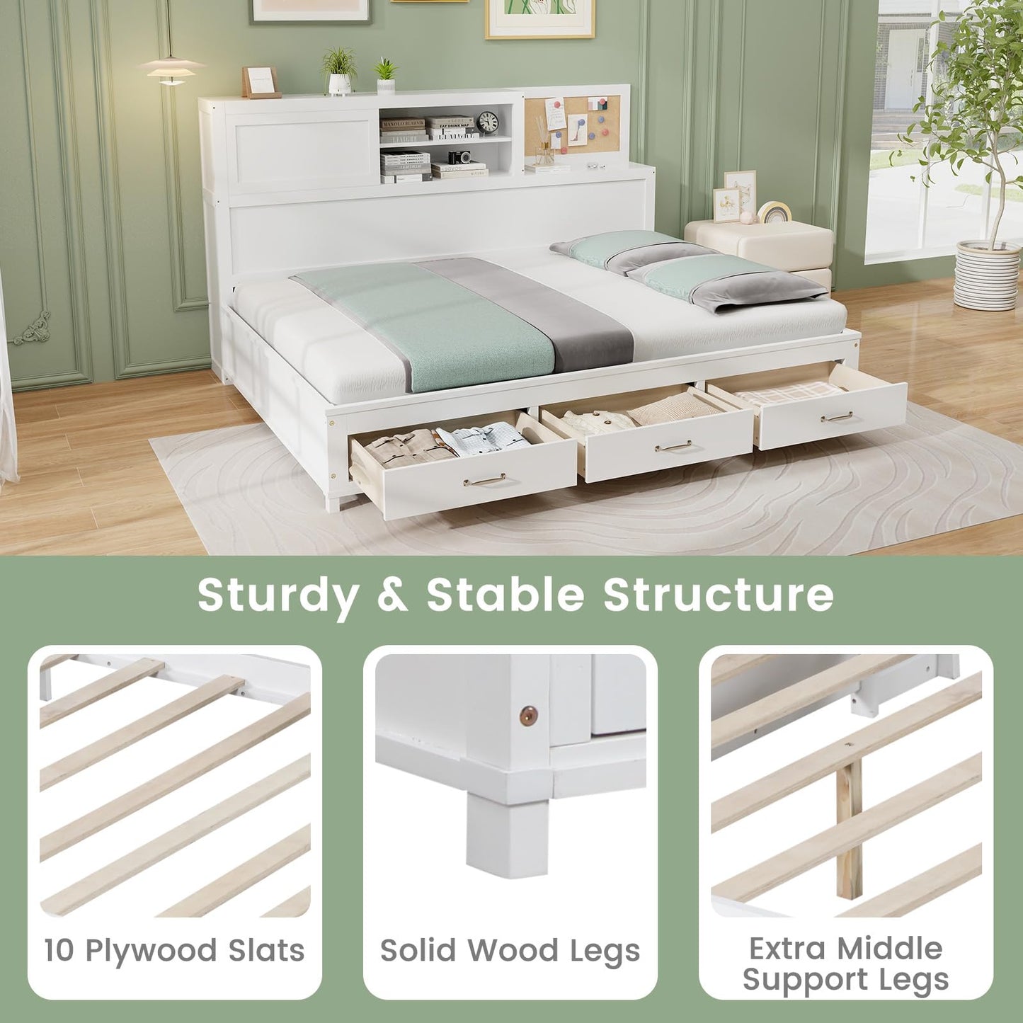 Daybed Frame with 3 Storage Drawers