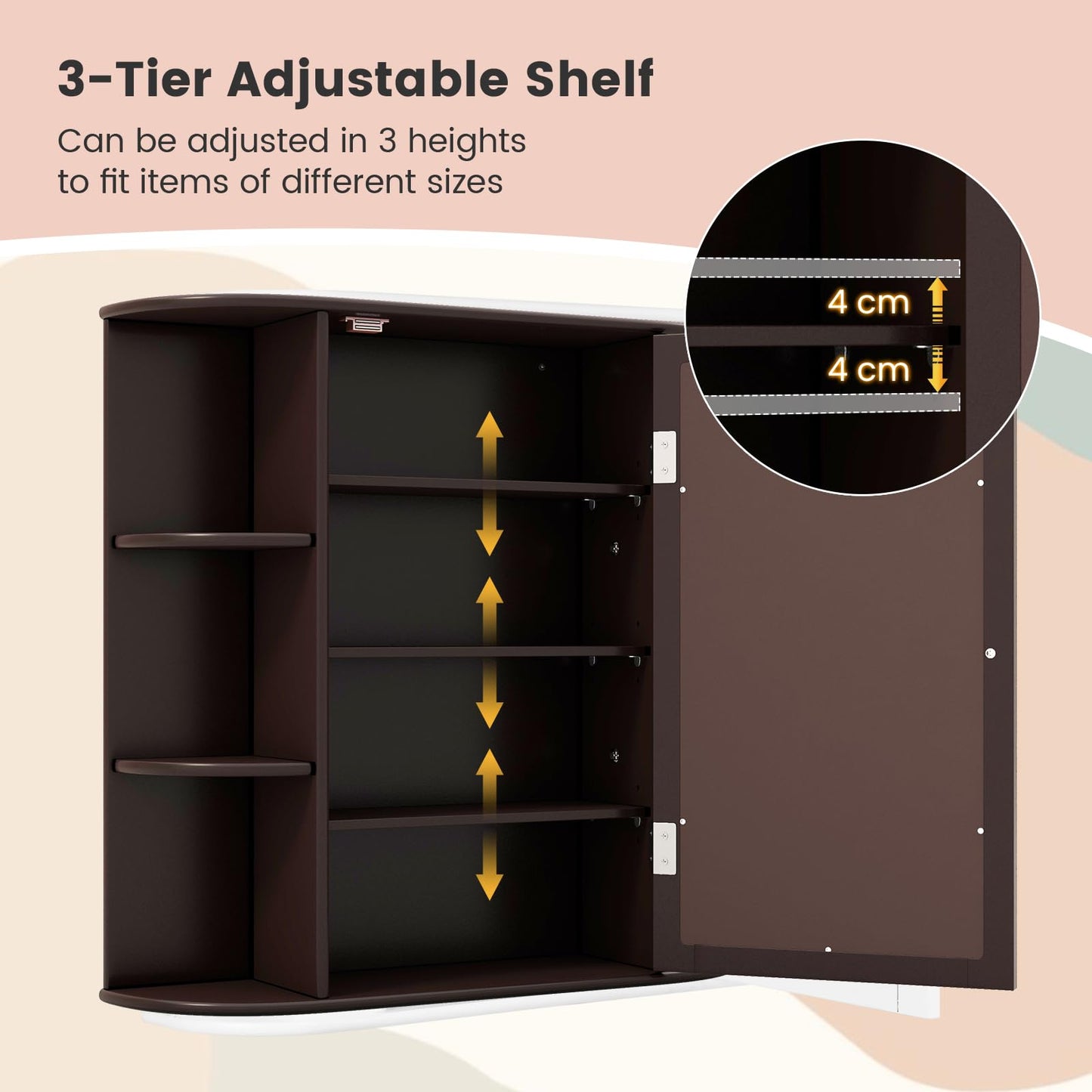 3 Tier Mirrored Wall Mounted Bathroom Cabinet
