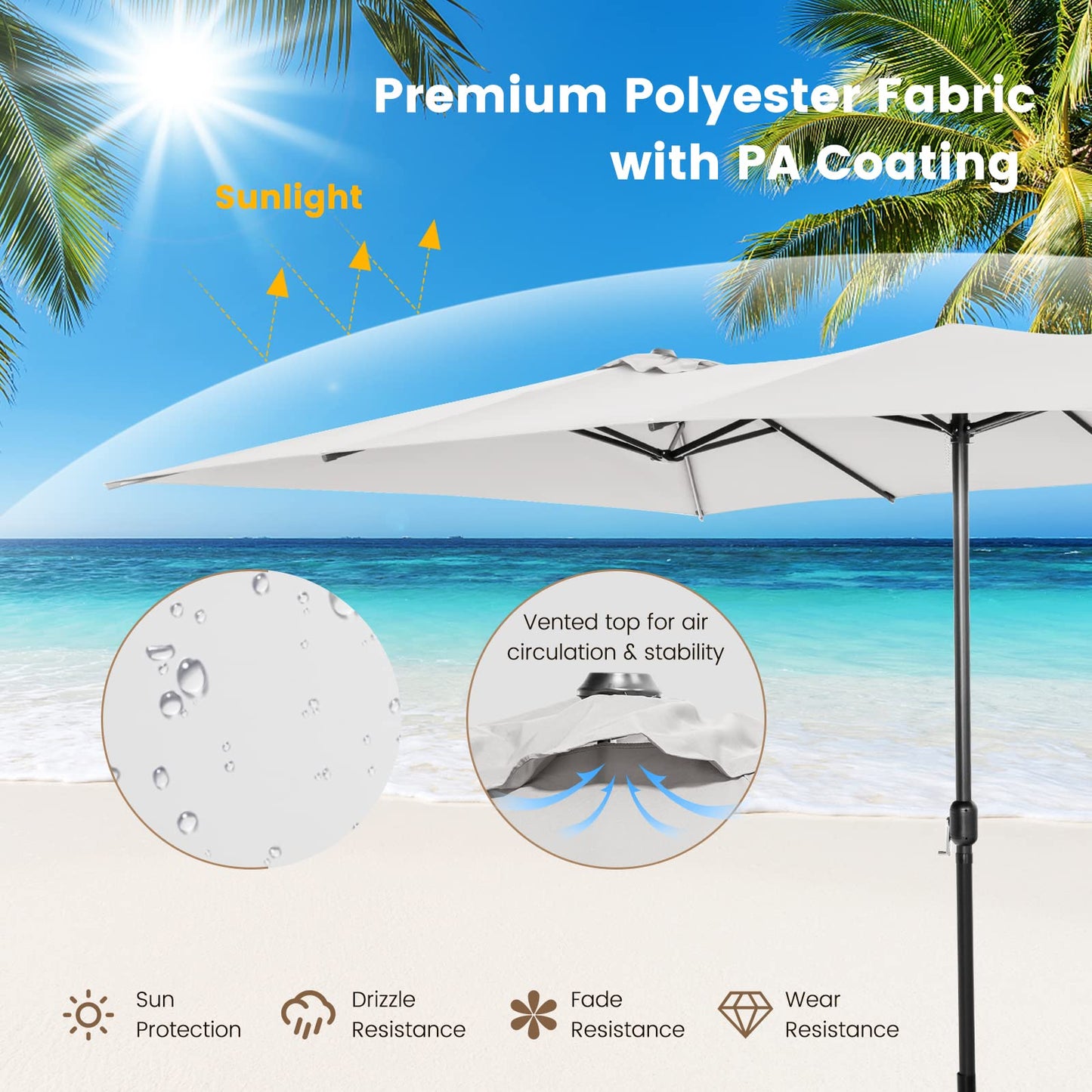 4.3m Double-Sided Patio Umbrella with Crank Handle & Vented Tops