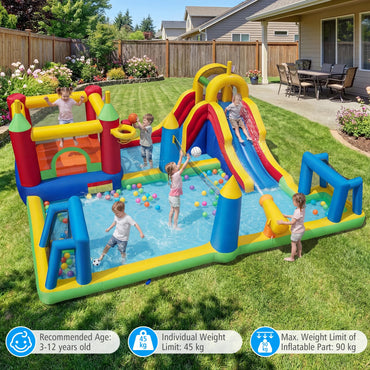 Maxmass Kids Water Park, Inflatable Bounce House with Splash Pool,Climbing Wall, Slide