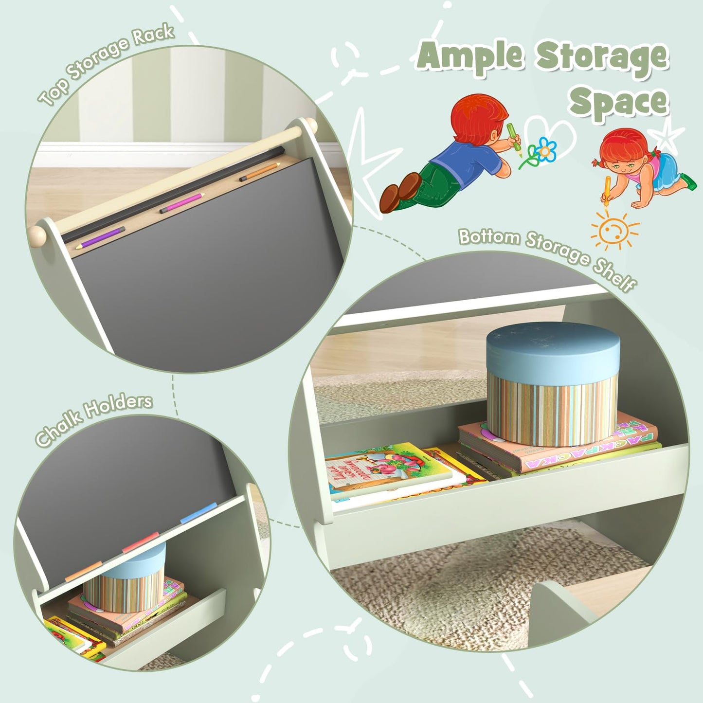 2 in 1 Double sided Kids Art Easel with Stool and Paper Roll Holder