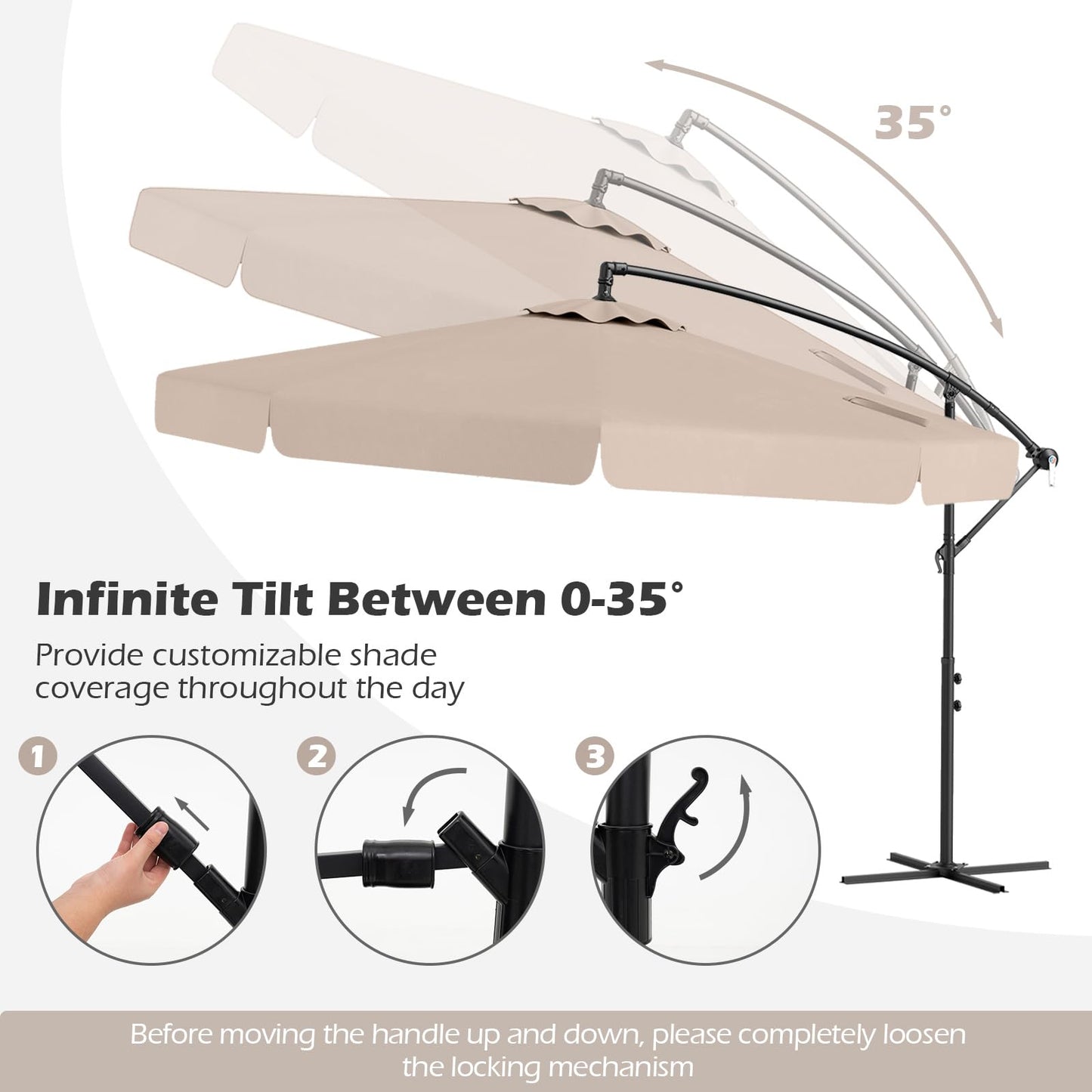2.9M Patio Cantilever Parasol with Cover and Tilt Function