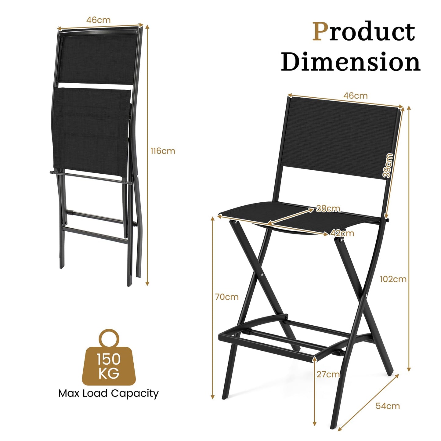 Portable Folding Patio Chairs Set of 4 with Curved Backrest & Footrest