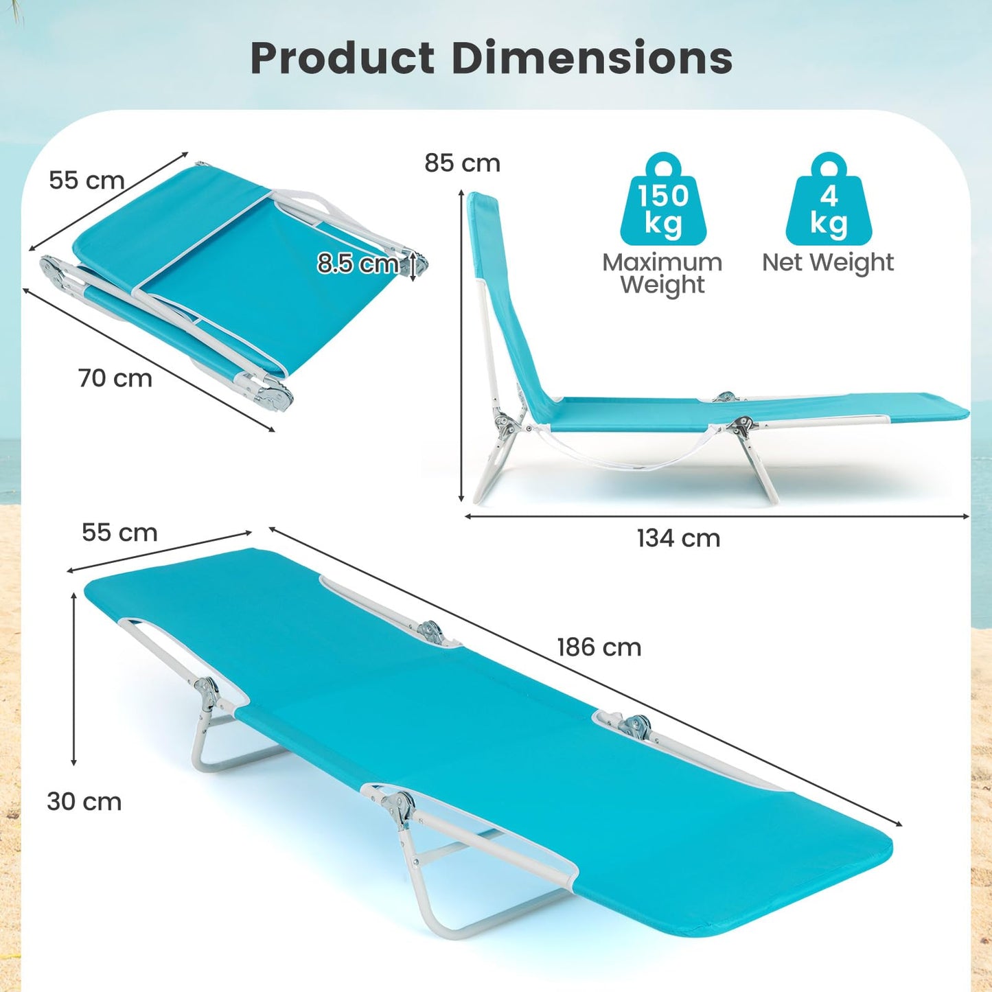 2 Pieces Outdoor Folding Chaise Lounge Portable Sun Tanning Chair Camping Cot