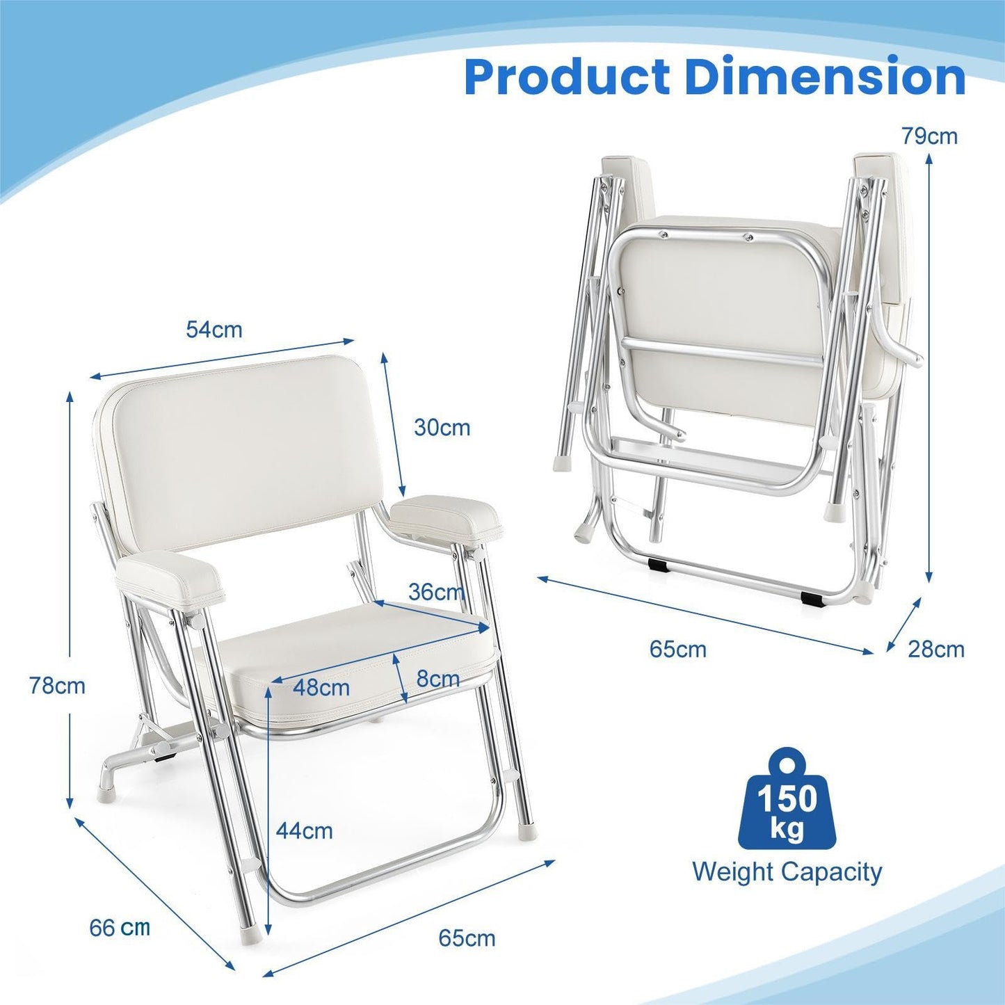 Upholstered Folding Deck Chair with Padded Backrest & Armrests