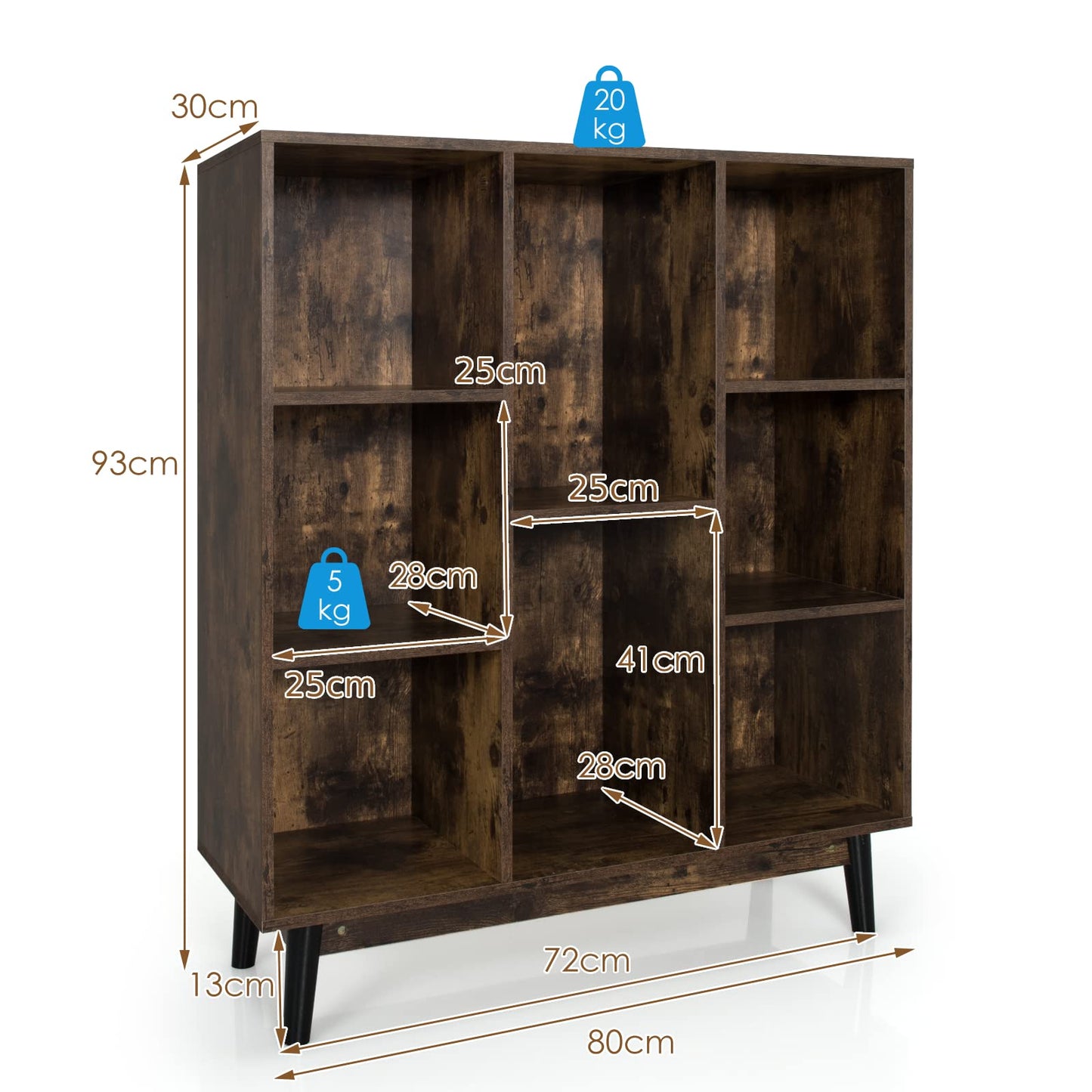 8 Cube Wooden Freestanding Bookshelf Side Cabinet