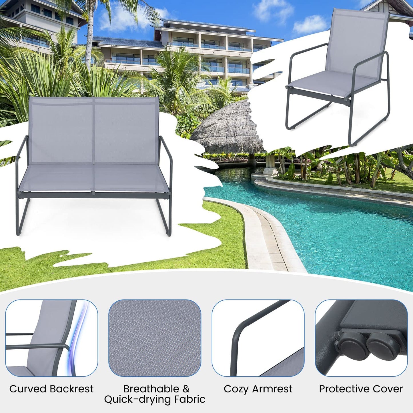 Outdoor Conversation Furniture Table Chairs Set for Balcony Lawn Poolside