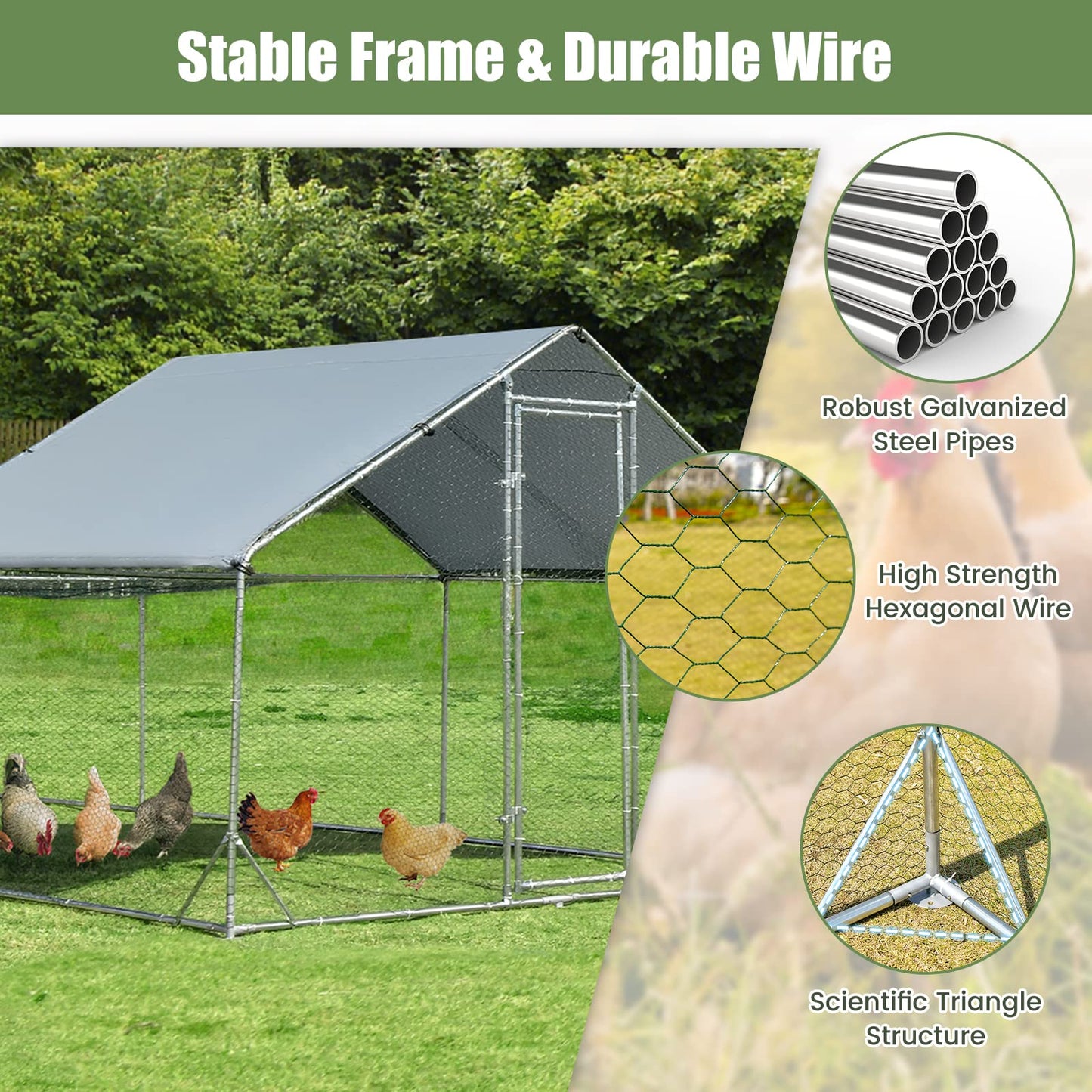 Galvanized Metal Walk-in Large Chicken Run Coop