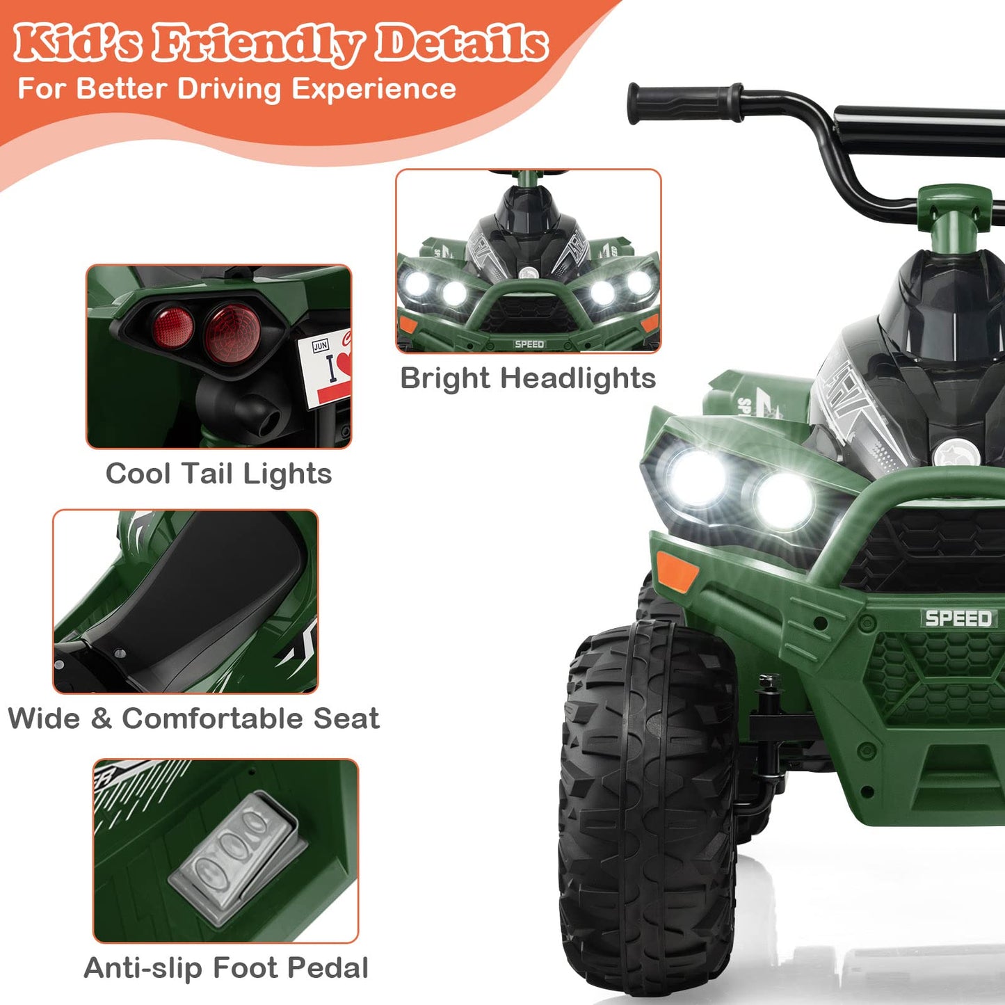 12V Kids Ride On ATV with 2 Speeds and LED Lights