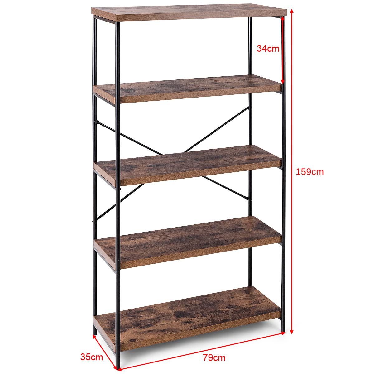 Freestanding Wooden 5-Tier Storage Bookshelf