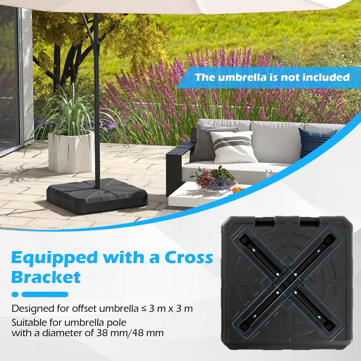 Water or Sand Filled Heavy Duty Umbrella Stand with Cross Bracket