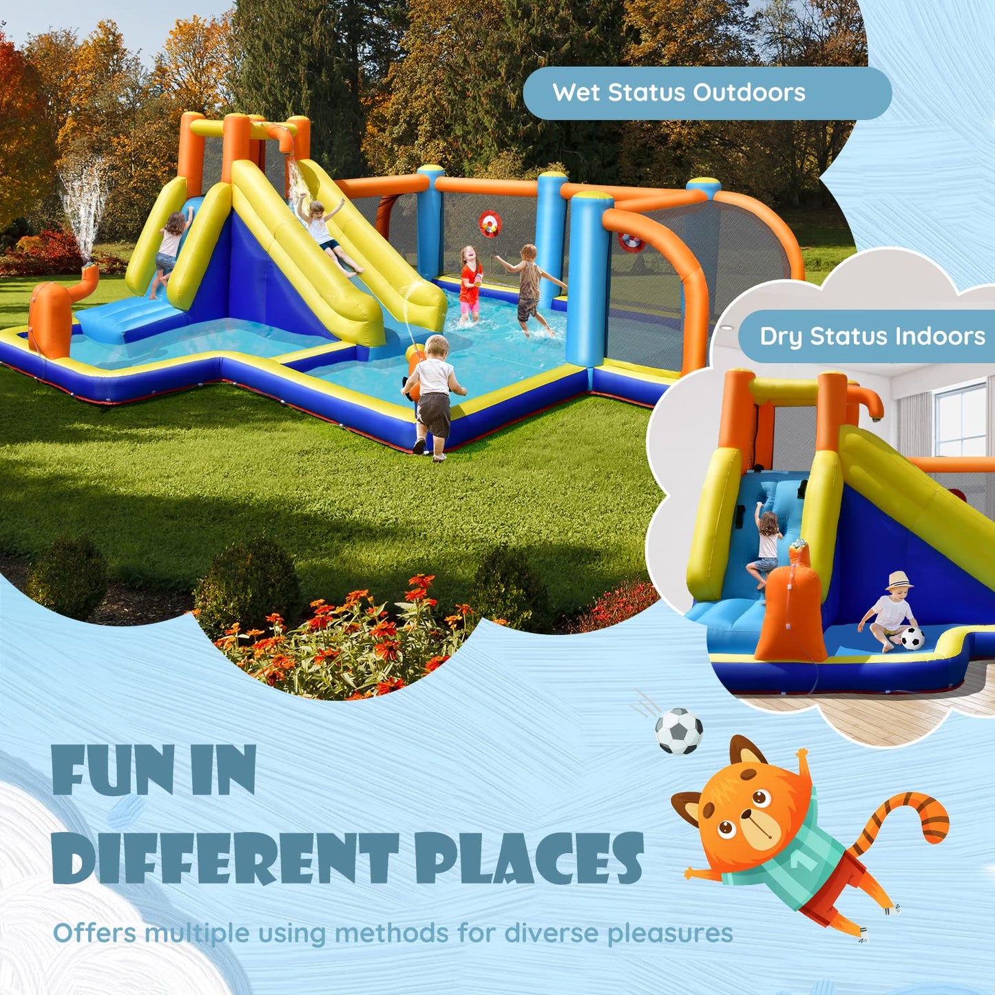 Jumping Bouncy Castle with Climbing Wall for Kids Summer Play without blower