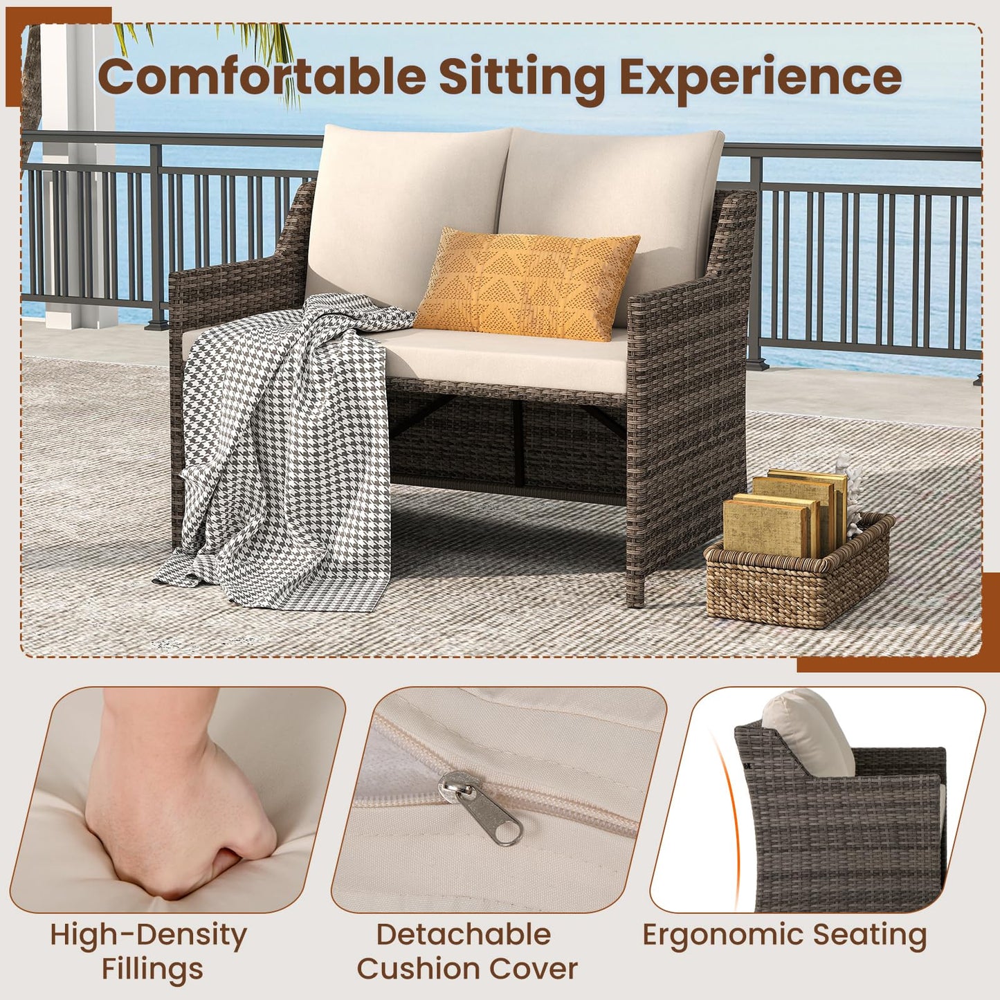 Outdoor PE Rattan Conversation Set with Built-in Storage Bin