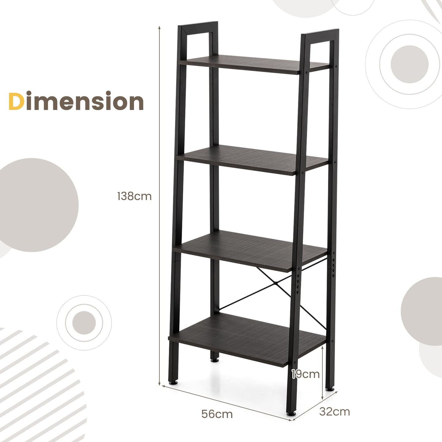 4-Tier Bookshelf with Metal Frame