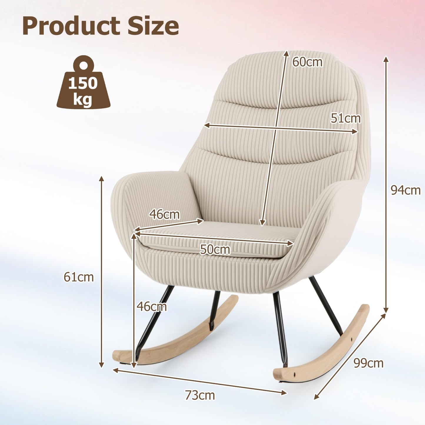 Upholstered Rocking Chair Nursery Glider Rocker with Padded Backrest