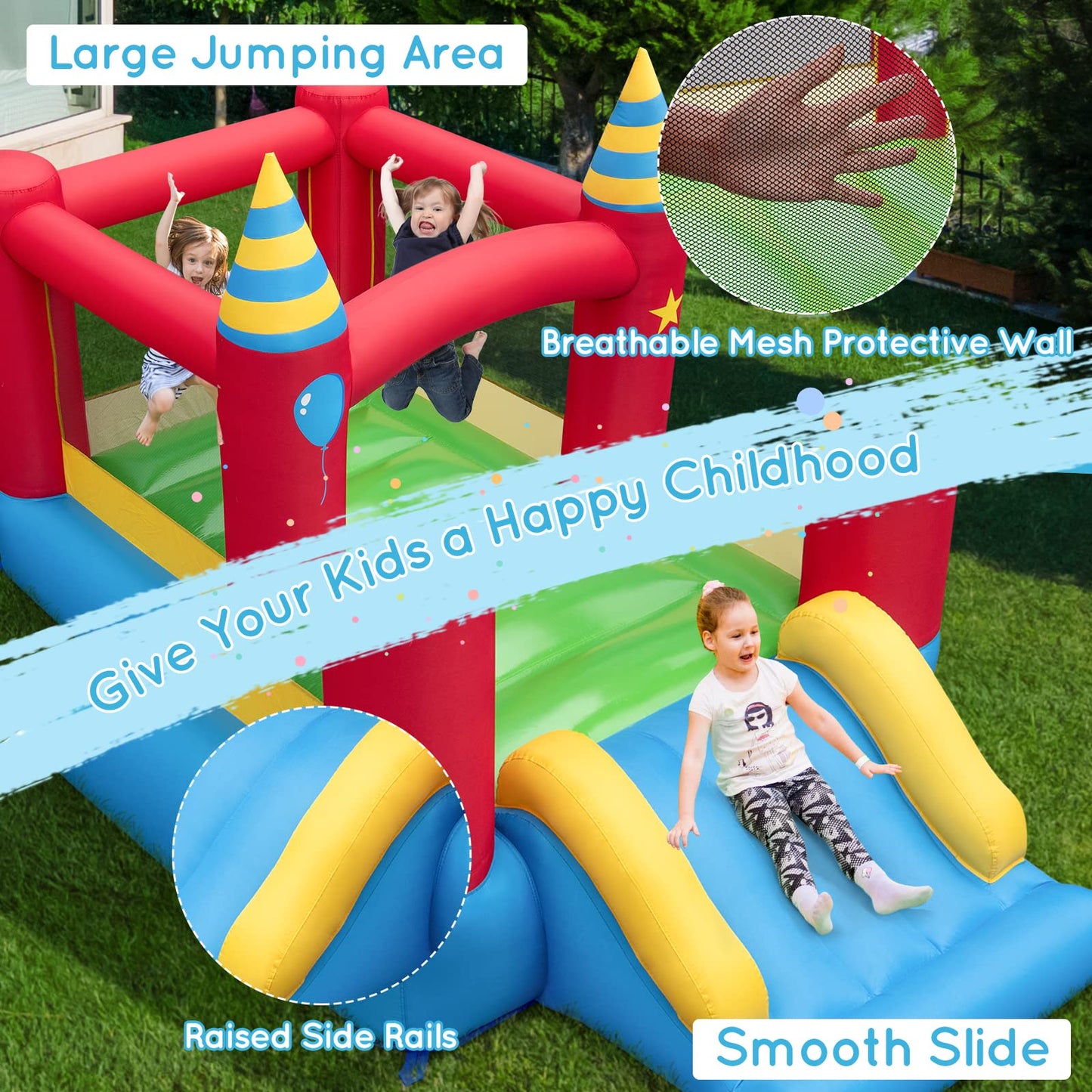 Inflatable Bounce House with Slide and Carry Bag without blower