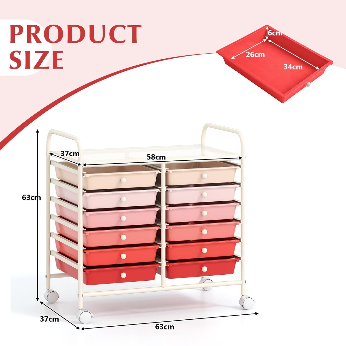 Metal Frame Utility Storage Organizer Cart with Lockable Wheels