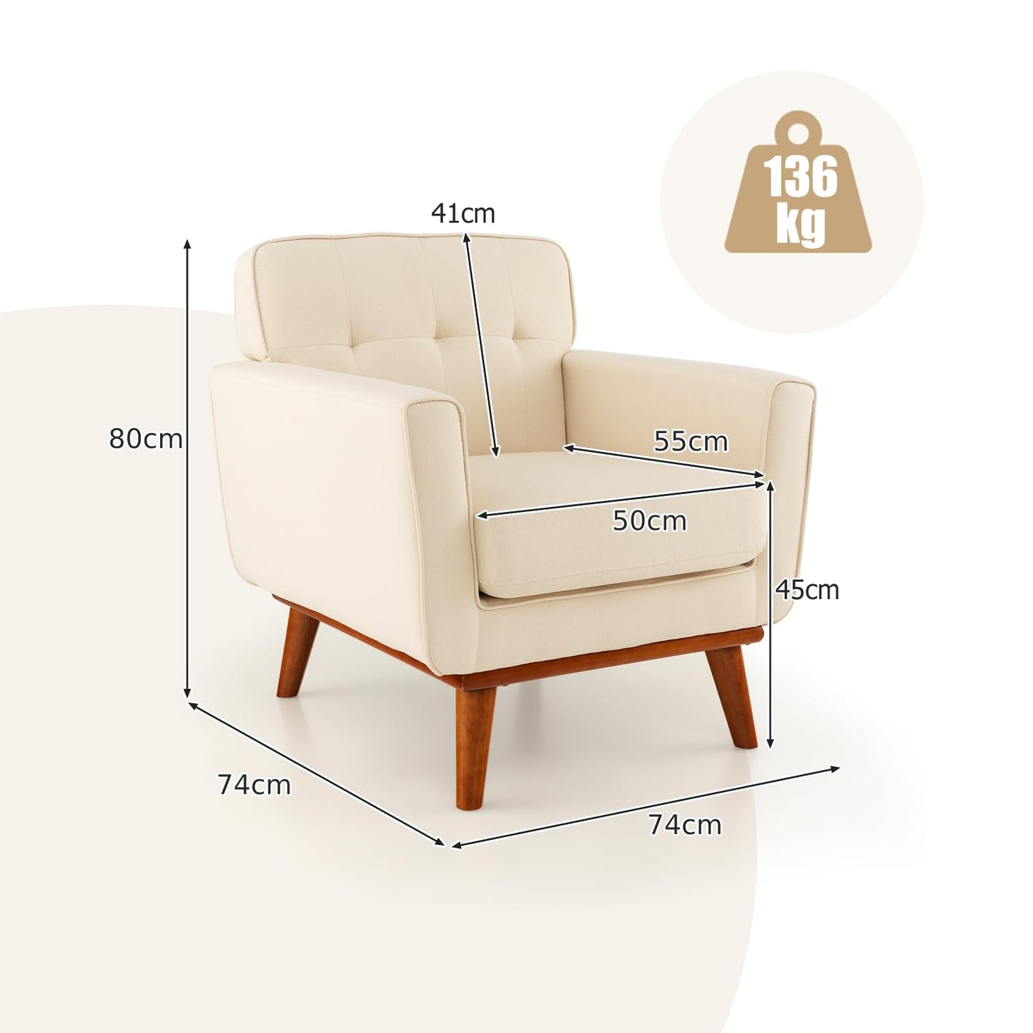 Modern Accent Armchair with Removable Padded Seat Cushion