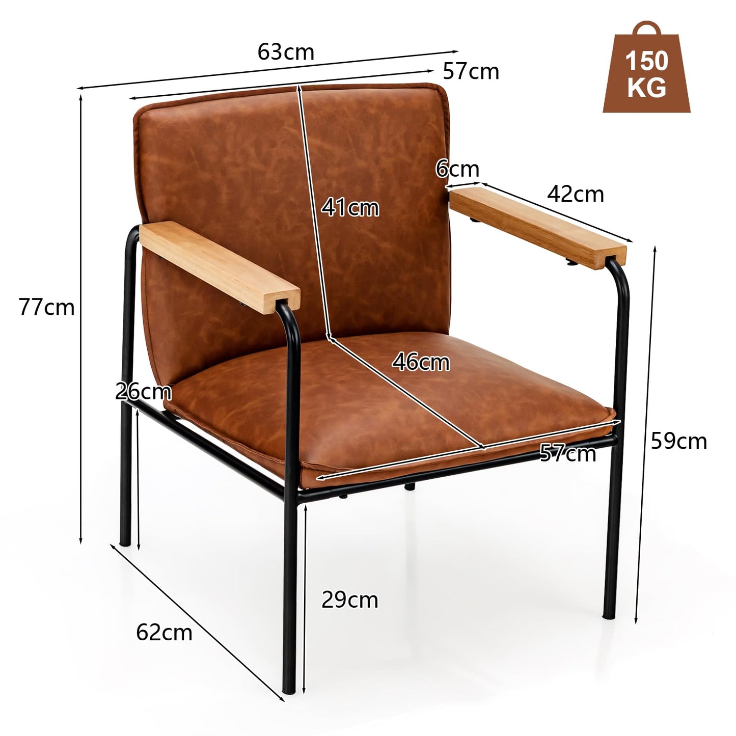 PU Leather Accent Chair with Armrests Backrest and Seat Cushion