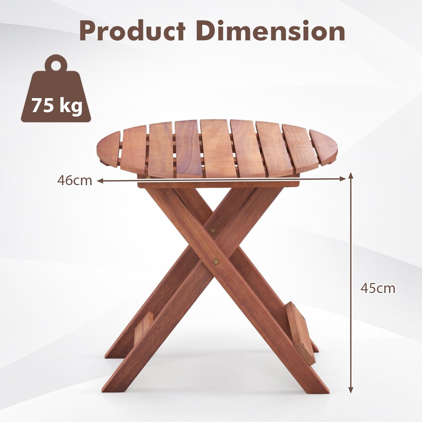 Folding Round Solid Acacia Wood Small Garden Coffee Table