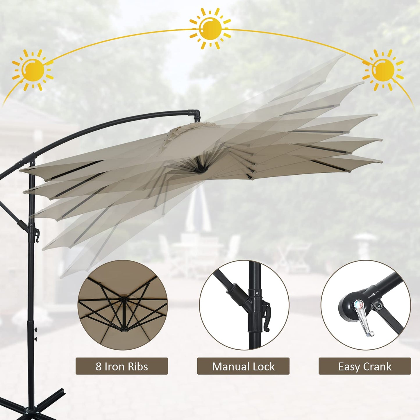 10 FT Patio Offset Umbrella with Cross Base and Crank for Garden Poolside and Yard
