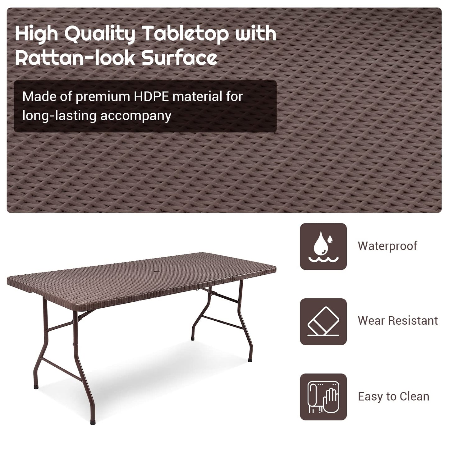 182cm Outdoor Folding Camping Table with Carrying Handles