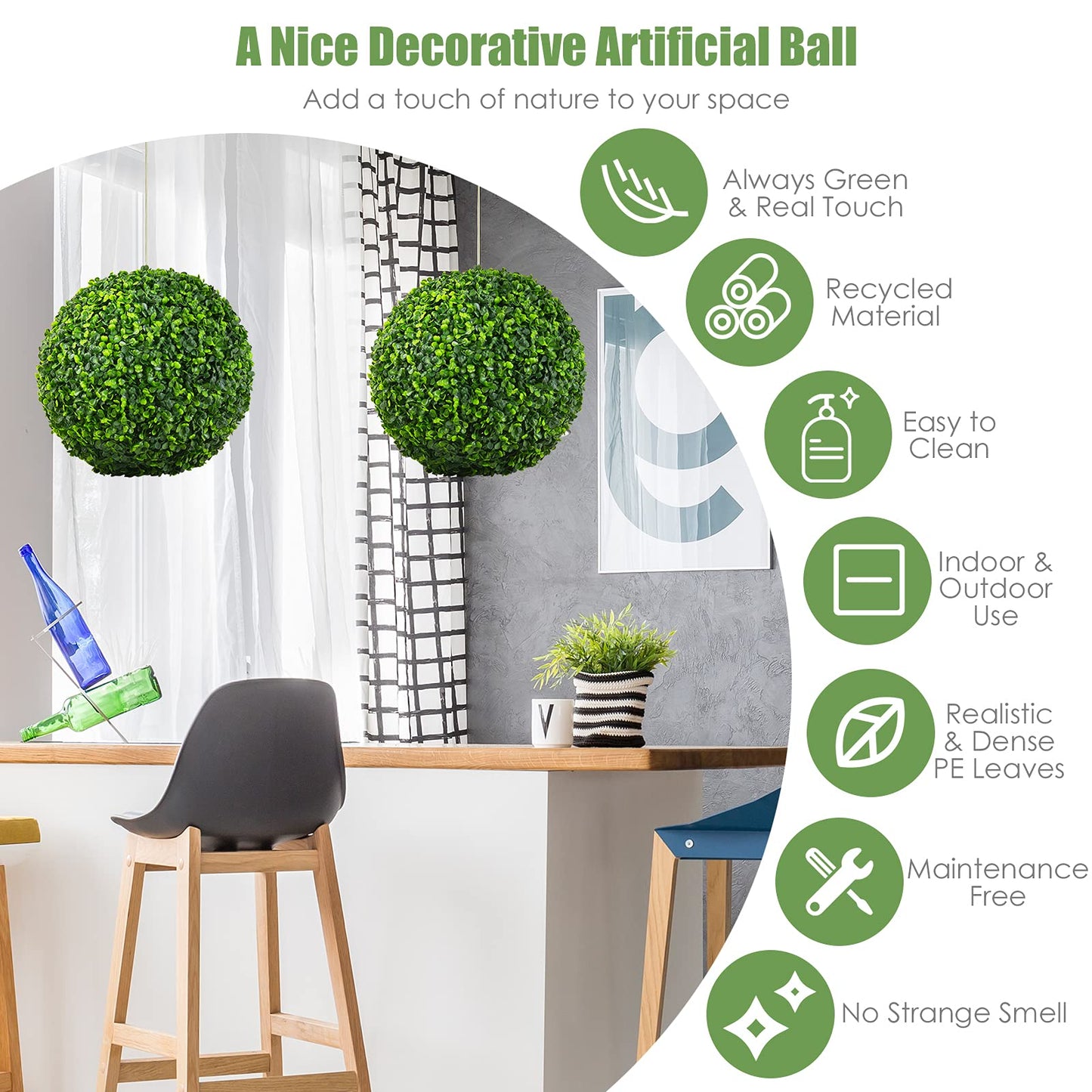 Set of 2 Artificial Topiary Balls with White Flowers